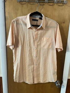 DKNY Men's Orange & White Plaid Casual S/S Pocket Button Down Shirt - Large - Picture 1 of 4