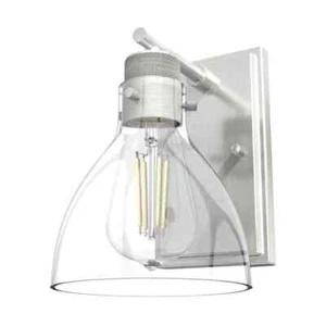 HUNTER Van Nuys 1 Light Brushed Nickel Vanity Wall Sconce with Clear Glass Shade - Picture 1 of 2