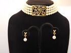 5892  Vintage Napier Pearl And Gold High Choker Necklace +Earrings
