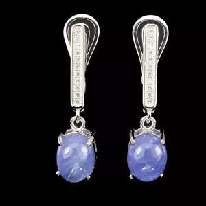 Orecchini In Argento Sterling 925 Ovali In Tanzanite Gemma Naturale 9x7mm - Foto 1 di 10