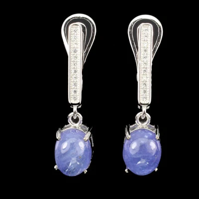 925 Orecchini Argento Sterling Ovale Tanzanite 9x7mm Naturale Gemma Gioielleria - Immagine 1 di 4