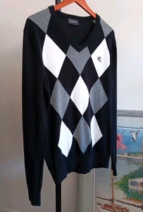 Express 100 % Baumwolle V-Ausschnitt Argyle Diamond Herren Medium Pullover schwarz weiß grau - Bild 1 von 6