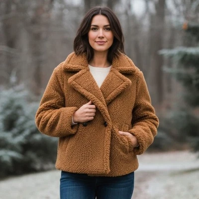 UGG Gertrude Short Teddy Coat in Chestnut Brown Sz Large Soft and cozy - image 1 of 4