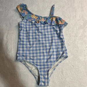 Tommy Bahama Bathing Suit Girls Size 7 One Piece Floral Plaid Ruffles Swim Suit - Picture 1 of 12