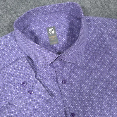 Camisa Stacy Adams Para Hombre 19-34/35 Púrpura Geométrica Ajuste Moderno Performance Tech Foto 1 de 4