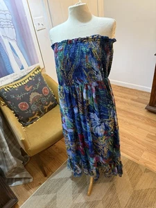 Mlle Gabrielle High Low Flowy Floral Sheer Strapless Dress Tropical Vacation 2x - Bild 1 von 8