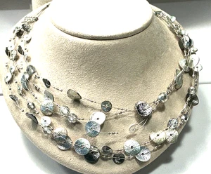 Chico's Necklace Silver Tone Textured Buttons Multi Strand Choker Lot 66B - Picture 1 of 3