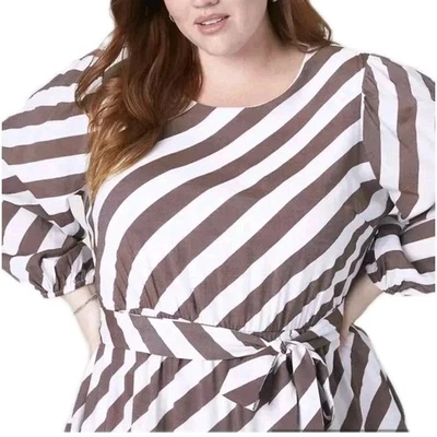 Vestido Lane Bryant Talla 12 Marrón Blanco Rayas Nuevo con Etiquetas $120 #C Foto 1 de 4
