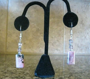 Artisan Pierced Earrings / Rhodonite, Pink Glass & Pewter Tone Accents FREE SHIP - Picture 1 of 4