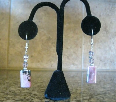 Artisan Pierced Earrings / Rhodonite, Pink Glass & Pewter Tone Accents FREE SHIP - Image 1 of 4