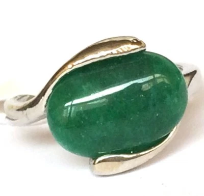 Anillo solitario vintage de jade verde enchapado en plata piedra ovalada minimalista talla 9 Foto 1 de 4