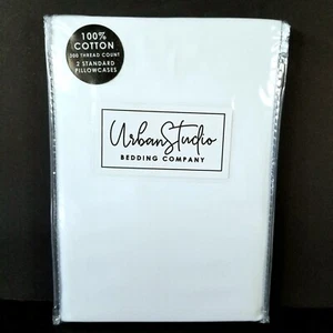 2 pc Urban Studio 300 TC 100% Cotton White Standard Pillowcases (1 Pair) NIP - Picture 1 of 2
