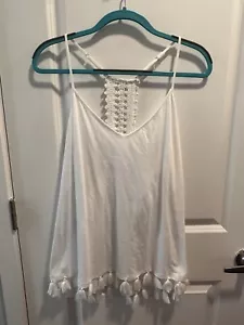 NWT Lilly Pulitzer Nya White Tassel Trim Crochet Racerback Tank Top Sz XL - Picture 1 of 6