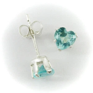 4mm HEART CZ Aquamarine Blue Post Stud Earrings in SOLID Sterling Silver - NEW! - Picture 1 of 7