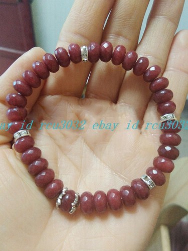 VALENTINO "Braccialetto Naturale 5x8 mm Gemme Giada Rossa Sfaccettate Perline Rondelle Alta Qualità 7 5"""