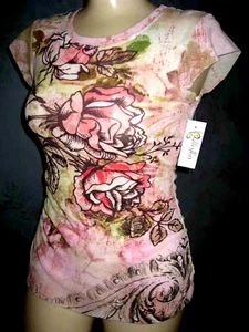 Camiseta Claire Pettibone Top de Encaje Mariposas SS Rosa Tatuaje y Rosa Roja Nueva con Etiquetas S 34-36 - Imagen 1 de 10