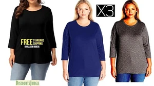 SET OF X3 Womens Plus Size T-SHIRT Scoop Neck Top Casual Soft Loose Fit - Picture 1 of 40