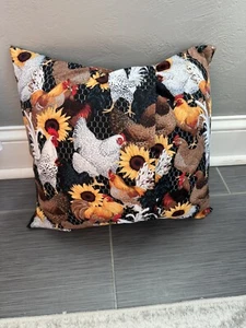 Sunflowers & Roosters Throw Pillow Cover Sham 16”x16” envelope Enclosure - Picture 1 of 2