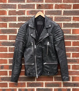All Saints Mens KANE Leather Biker Jacket Black MEDIUM 2 Spitalfields Bomber - Picture 1 of 22