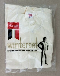VTG NOS Hanes Winter Weight Union Suit Long Sleeve Ivory Size 40 Trunk 66 USA E - Picture 1 of 10