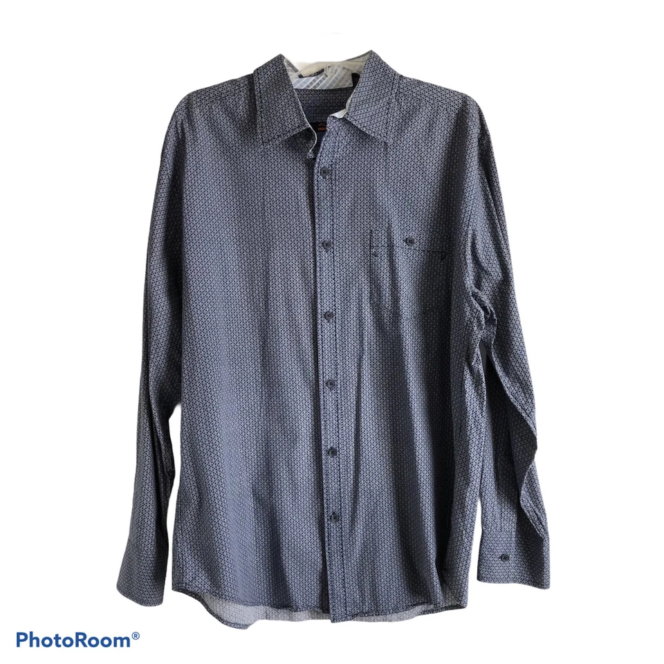 Axis LA Size L Large Navy Blue Polka Dot Geometric Button Up Long Sleeve Cotton - Image 1 of 4