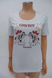 Dsquared2 Ds2 Womens T Shirt Top Size XXS White Cowboy Print Short Sleeve - Picture 1 of 10