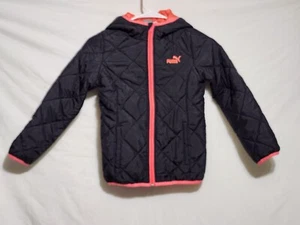 Puma Girl Puffer Hooded Jacket Pink/Black Size S 7 - Picture 1 of 13