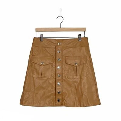 Minifalda INC Vegana Imitación Cuero Talla 6 Marrón Tostado NUEVA Y2K Neutra Libre de Crueldad Foto 1 de 4