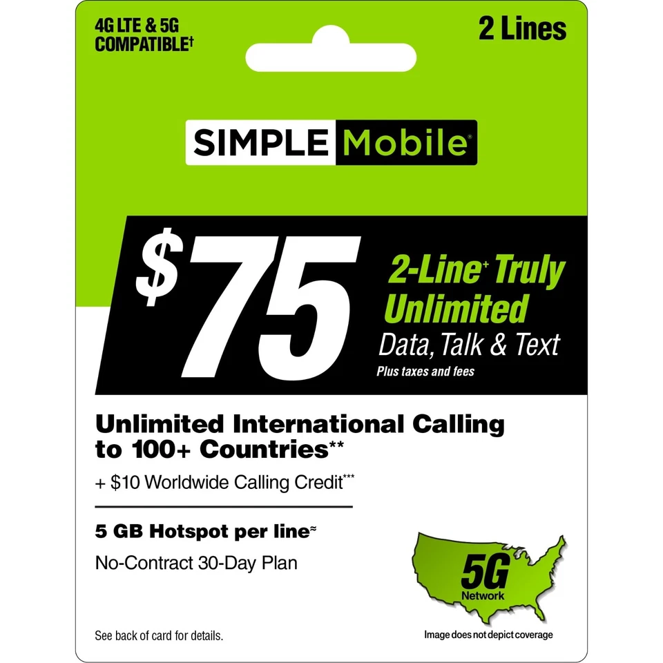 $75 SIMPLE MOBILE REFILL | TOP UP - Image 1 of 1