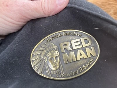 #H - RED MAN America's Best Chew Chewing Tobacco 1988 Pinkerton Belt Buckle - Imagem 1 de 2