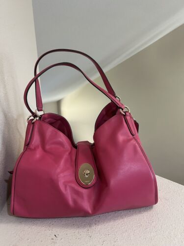 Autentica borsa a tracolla Coach Carlyle rosa caldo pelle liscia borsa tote rara