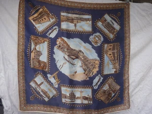 Vintage Silk Scarf Souvenir Venice Beautiful Images 30inches 77cms Square 1960's - Picture 1 of 10