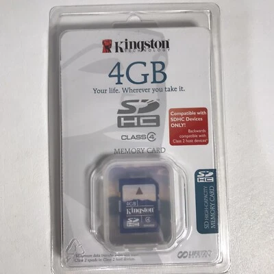 Kingston 4 GB SDHC Memory Card Class 4 SD4/4GBKR New In Package Camera recorder - Image 1 of 2