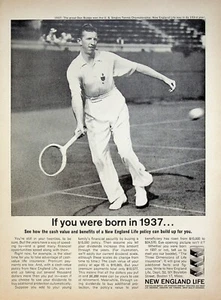 Campeón de tenis Don Budge 1963 seguro de vida de Nueva Inglaterra vintage años 60 anuncio impreso - Imagen 1 de 1