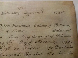 RARA ricevuta 30 novembre 1797/3 agosto 1798 ufficio collezionisti Baltimora - Foto 1 di 11