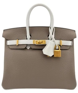 Hermes Birkin 25 Special Order Gris Tourterelle White Gray Leather Brushed Gold - Picture 1 of 10