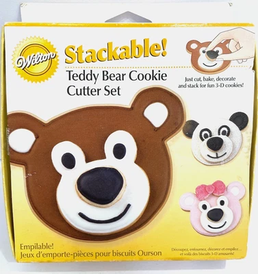 Juego de cortador de galletas de oso de peluche apilable Wilton 2007-hace galletas 3D nuevo en caja Foto 1 de 4