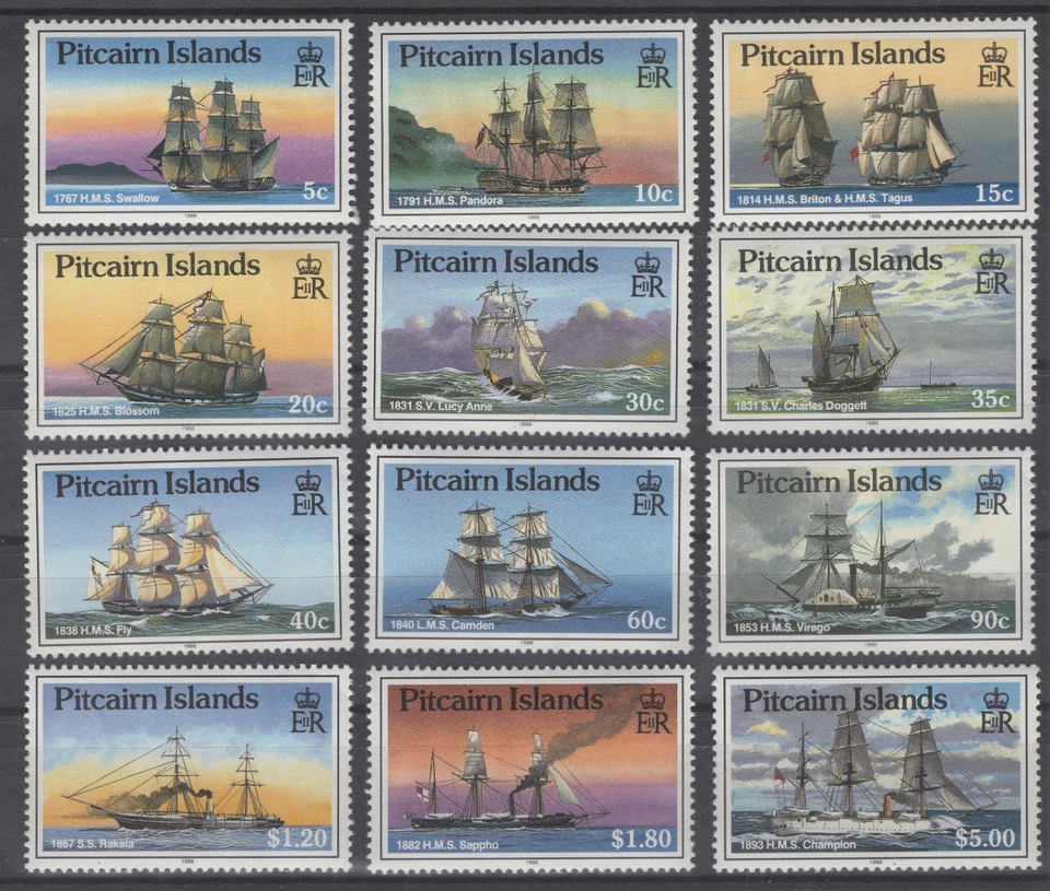Islas Pitcairn 1988. Visitar barcos. Scott # 298-309. MNH, VF Foto 1 de 1