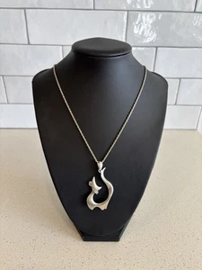 Mid Century Modern 925 Sterling Silver Necklace Abstract Cat Pendant - Picture 1 of 9