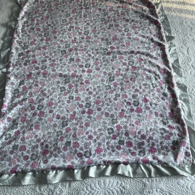 Laura Ashley Baby Blanket Floral Flower Satin Ruffle Reversible Pink Lovey 41x30 - Image 1 of 4