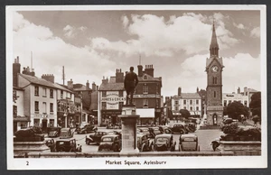 Postkarte Aylesbury Buckinghamshire Autos Marktplatz Uhrturm Kneipe RP - Bild 1 von 2