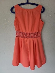 AX PARIS lovely LIGHTWEIGHT COTTON PINK PEACH LACE WAIST FIT FLARE SIZE 12 DRESS - Picture 1 of 8