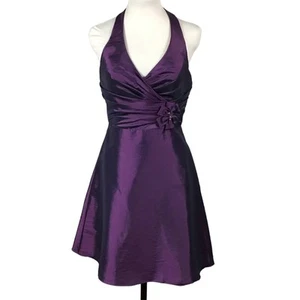 DaVinci Amethyst Plum Halter Neck Sleeveless Molded Cup Formal Cocktail Dress 12 - Picture 1 of 14