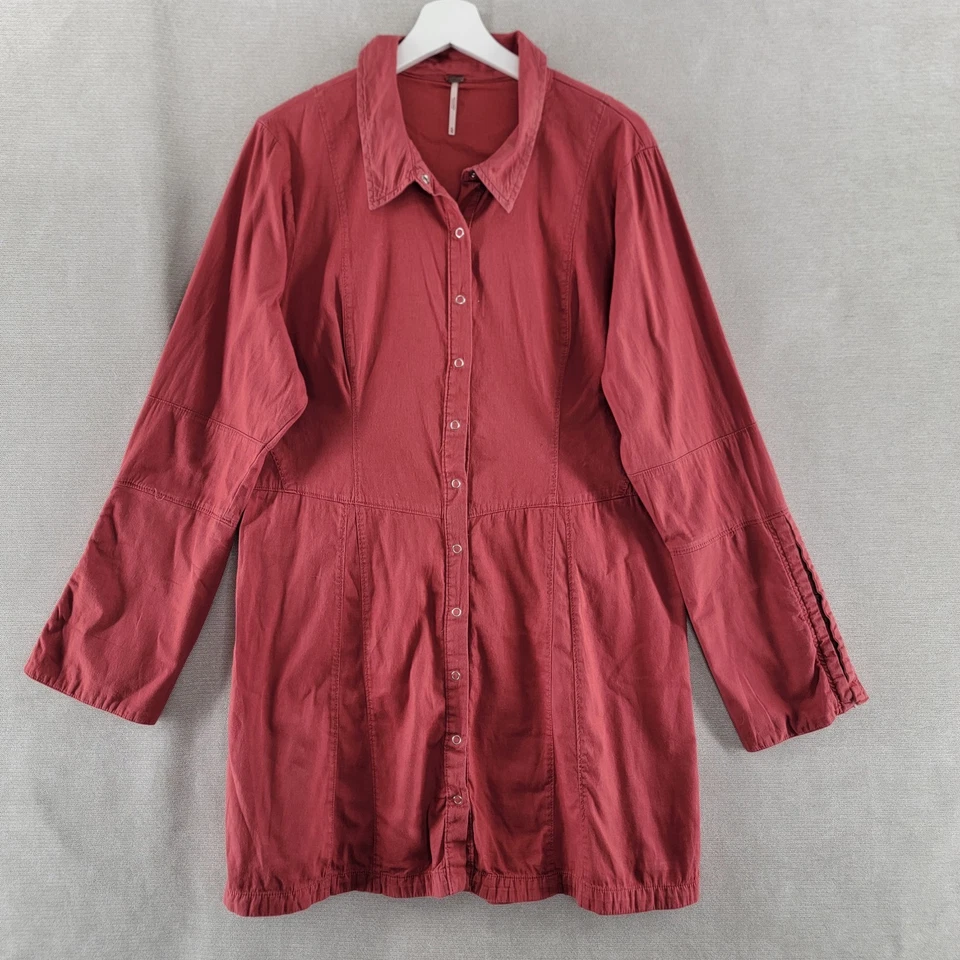Vestido Free People para mujer XL rojo óxido mini camisa Thea manga acampanada frente a presión Foto 1 de 4