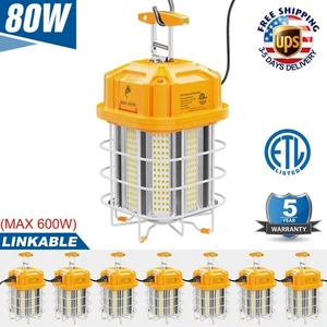 LED Temporary Work Light Fixture 80W Linkable Portable Construction Jobsite Lamp - Picture 1 of 12