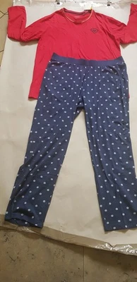 Schlafanzug Pyjama 1x Schiesser Shirt rot gr 46 1x Ésprit hose dnkl blau gr 44 - Bild 1 von 4