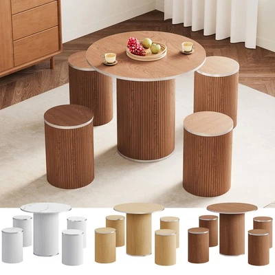 5 Piece Round Dining Table, 31.5 Inch Dining Table with 4 Wood Chairs 12.6" - Image 1 of 4