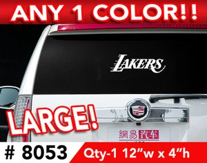 LA LAKERS TEXT ONLY LARGE DECAL STICKER 12"w x 4"h ANY 1 COLOR - Foto 1 di 3
