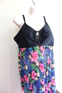 Swim Suit Top 2X runs 1X Nylon Spandex Bathing Mesh Semi Sheer Aloha Floral - Picture 1 of 8