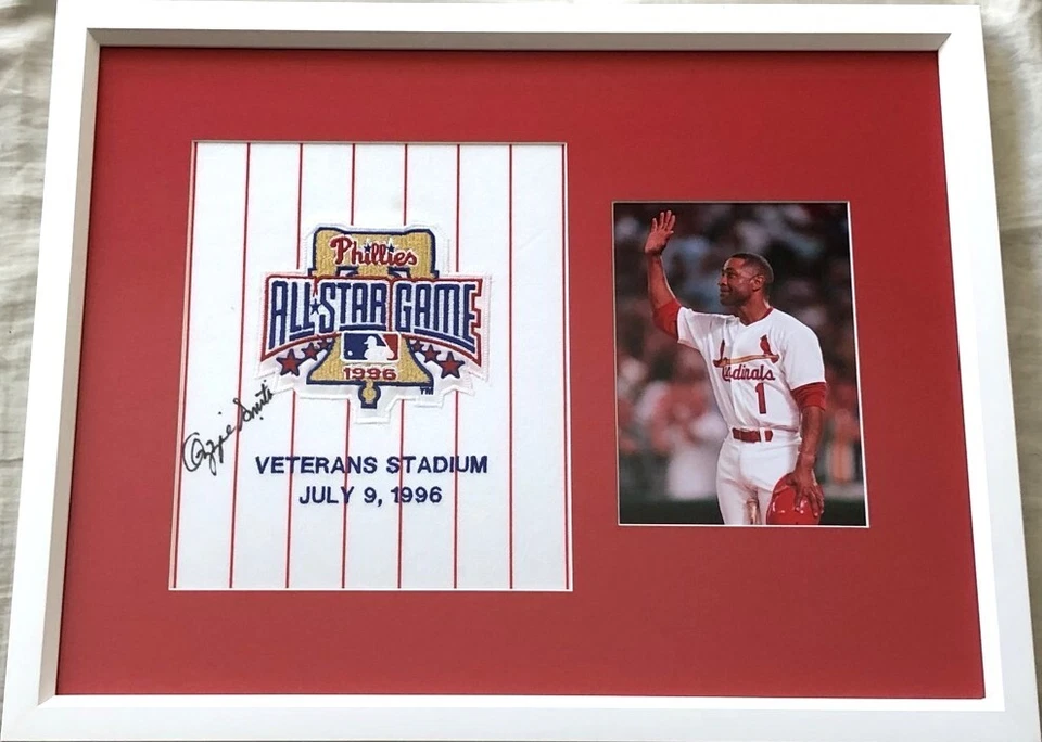 Ozzie Smith signed 1996 All-Star Game jersey patch framed w/ photo JSA Cardinals - Image 1 of 2